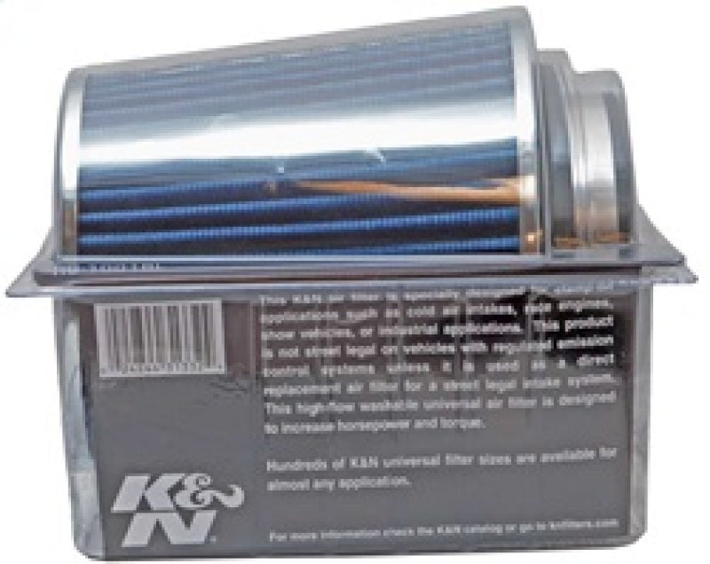 K&N Universal Air Filter Chrome Round Tapered Blue - 4in Flange ID x 1.125in Flange Length x 5.5in H - RG-1001BL