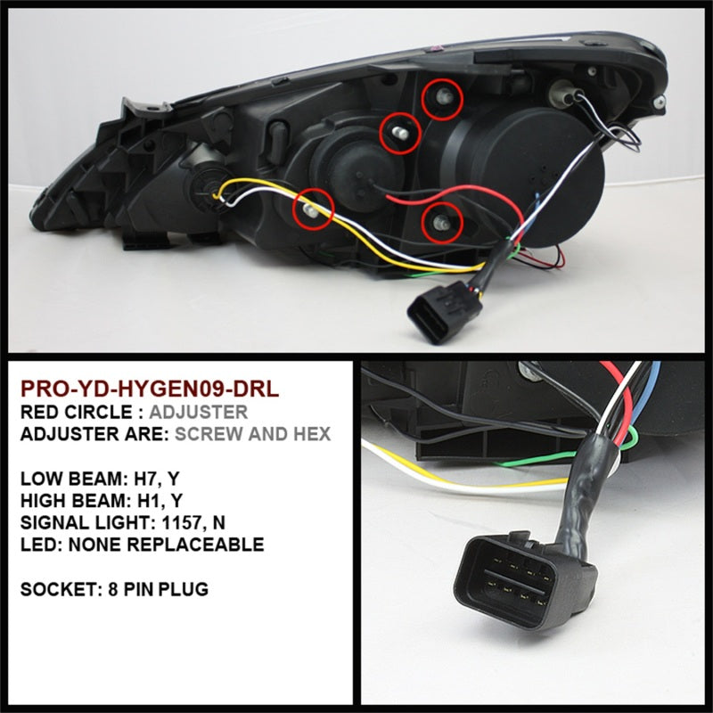 Spyder Hyundai Genesis 10-12 Projector Halogen Model- LED Halo DRL Blk PRO-YD-HYGEN09-DRL-BK - 5034250