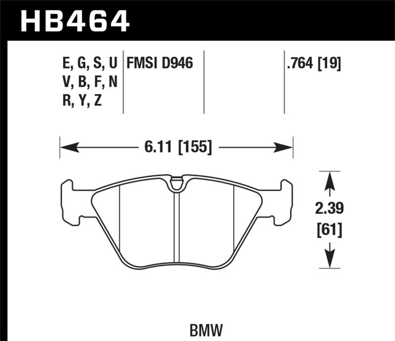 Hawk 2001-2006 BMW 330Ci HPS 5.0 Front Brake Pads - HB464B.764 for 2004-2010 BMW X3 - angle view