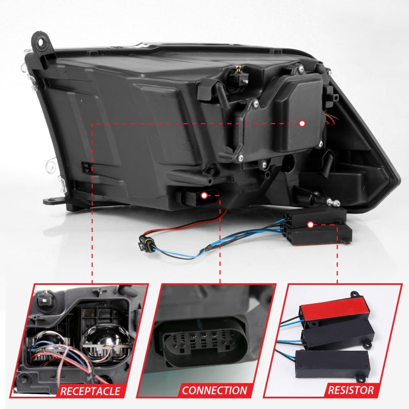 ANZO 2009-2018 Dodge Ram 1500 Led Projector Plank Style Switchback H.L Halo Chrome Amber (OE Style) - 111465