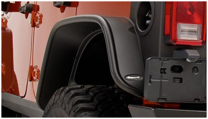 Bushwacker 07-18 Jeep Wrangler Unlimited Flat Style Flares 2pc 4-Door Sport Utility Only - Black - 10050-07