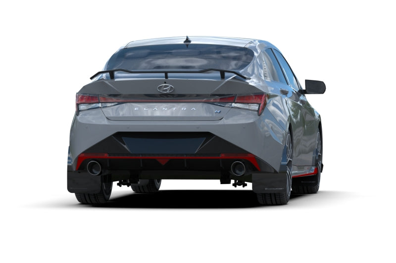 Rally Armor 21-23 Hyundai Elantra N &amp; N Line Black Mud Flap w/ Grey Logo - MF79-UR-BLK-GRY