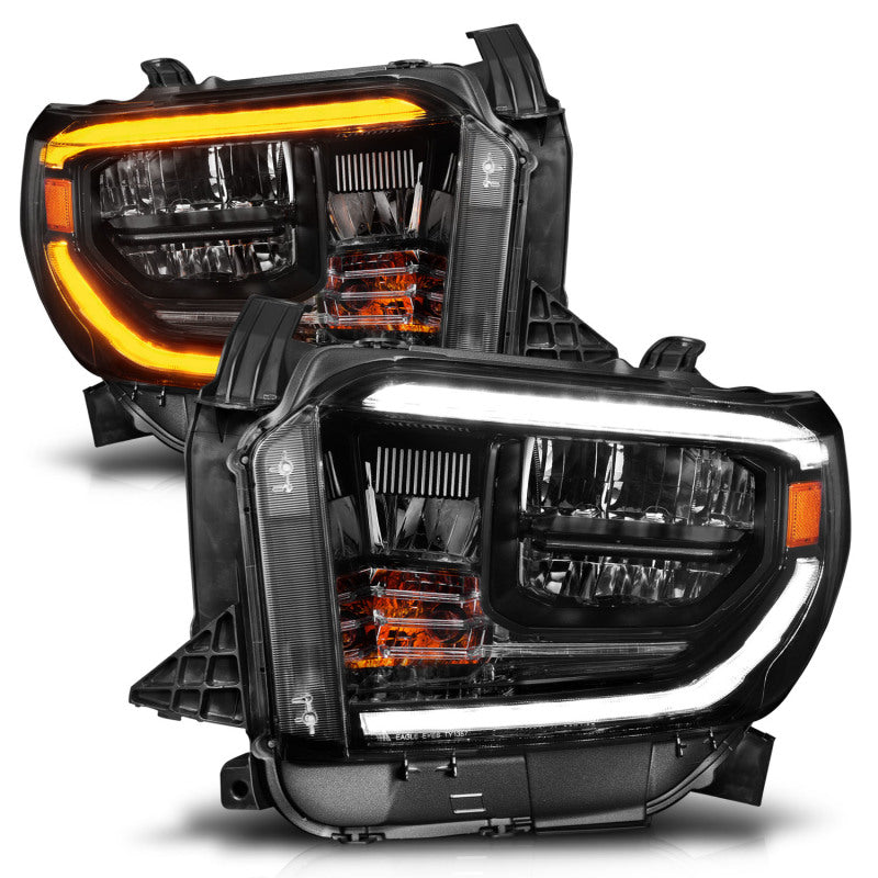 ANZO 2014-2021 Toyota Tundra LED Crystal Headlights w/ Switchback Black Housing w/ DRL - 111533