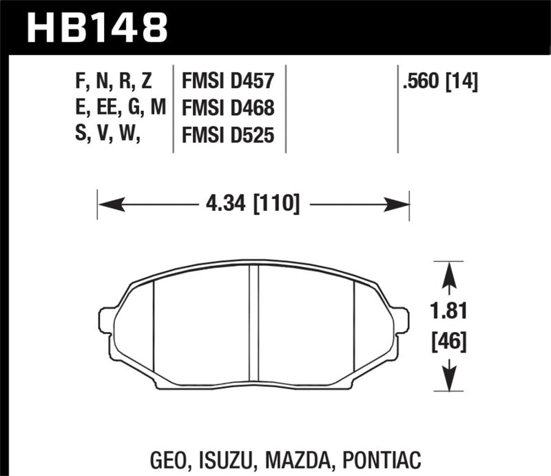 Hawk 90-93 Mazda Miata DTC-60 Front Race Brake Pad - HB148G.560