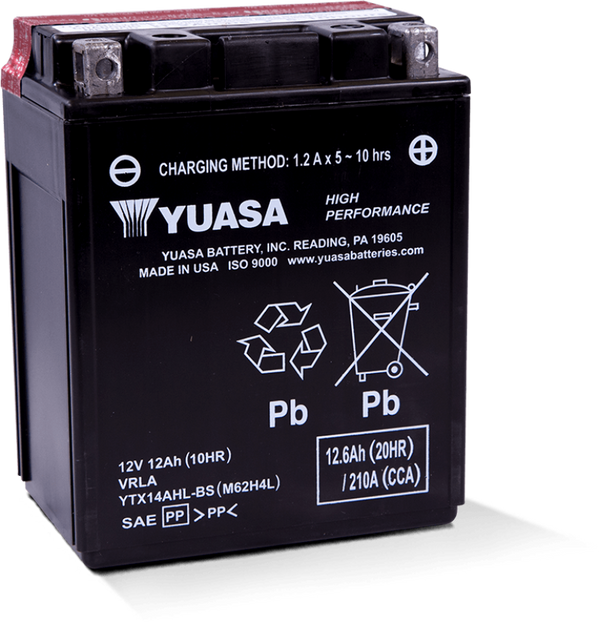 Yuasa YTX14AHL-BS High Performance AGM 12 Volt Battery - YUAM62H4L for 1987-2017 Kawasaki KLR650