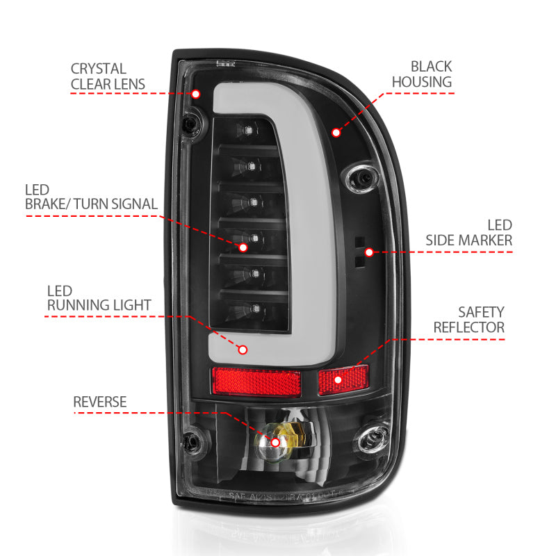 ANZO 95-00 Toyota Tacoma LED Taillights Black Housing Clear Lens (Pair) - 311353