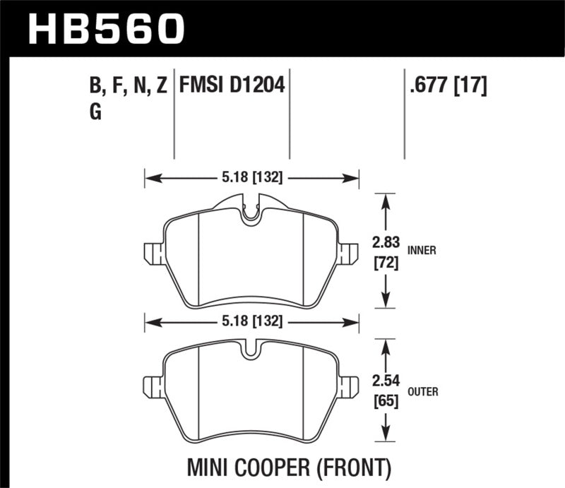 Hawk 05-06 JCW R53 Cooper S & 07+ R56 Cooper S HP+ Street Front Brake Pads - HB560N.677 for 2006-2015 Mini Cooper - detail vi