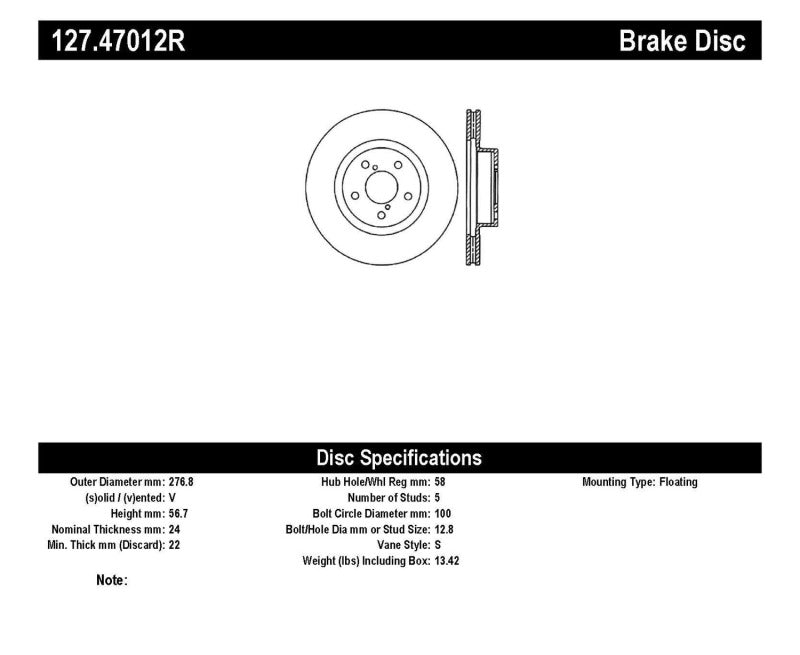 StopTech Slotted &amp; Drilled Sport Brake Rotor - 127.47012R