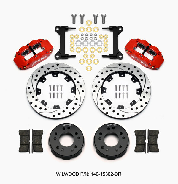Wilwood Narrow Superlite 6R Front Kit 12.19in Drilled Red 63-87 C10 w/ Wilwood Pro Spindles - 140-15302-DR for 1975-1986 Chev