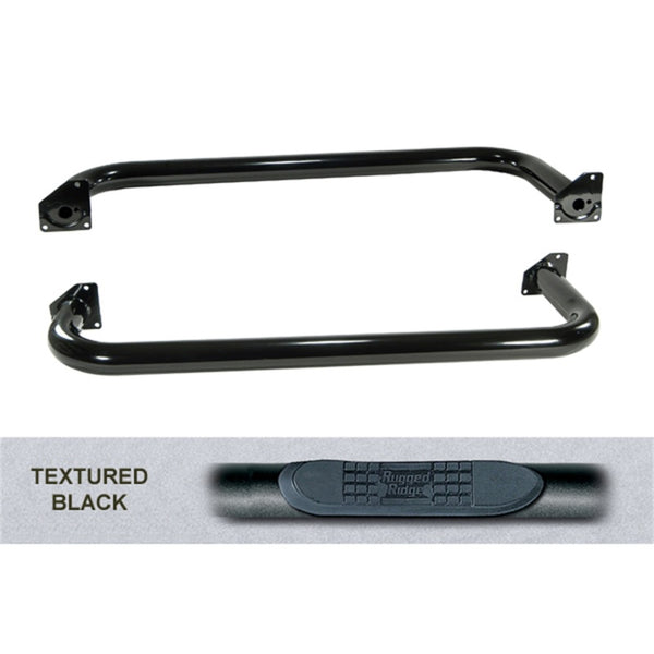 Rugged Ridge 3-In Round Side Step Black 97-06TJ - 11591.04 for 1997-2006 Jeep Wrangler - front view