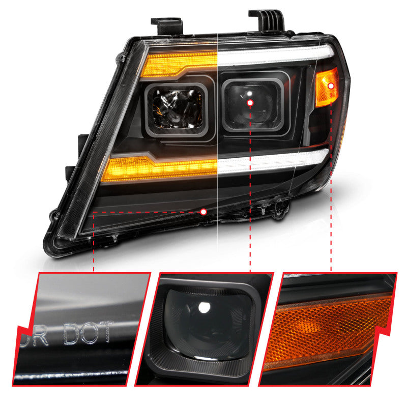 ANZO 09-20 Nissan Frontier Black Projector Plank Style DRL w/ Switchback &amp; Sequential LED DRL - 111597