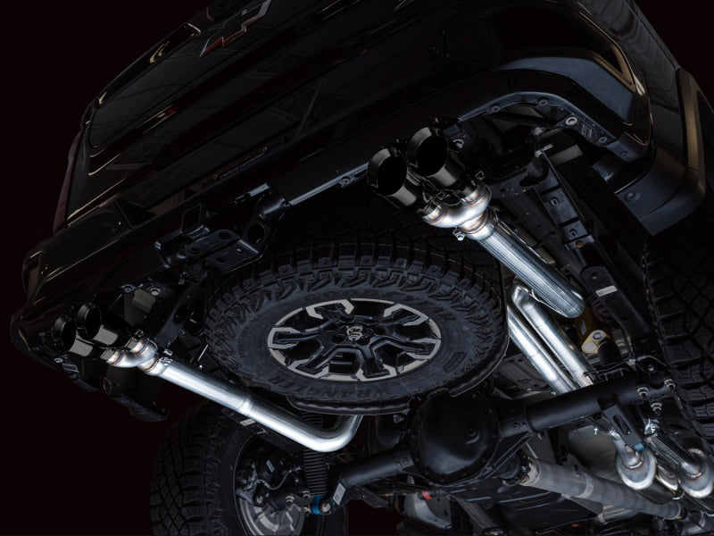 AWE Tuning 22-23 GMC Sierra 1500 AT4X 6.2L 0FG Catback Split Dual (Flat Bumper) - Diamond Black Tips - 3015-43284