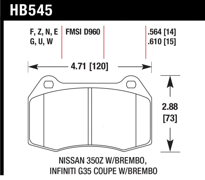 Hawk 03-07 G35/350z/03-06 Sentra Spec V w/ Brembo HPS Street Front Brake Pads - HB545F.564