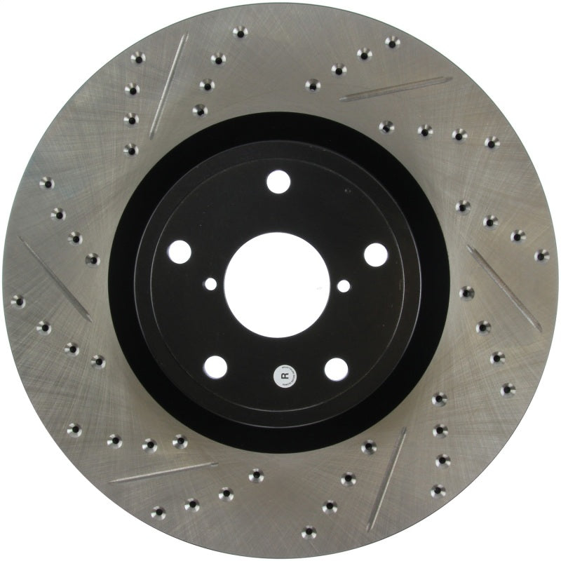 StopTech 05-10 Subaru Impreza WRX/STi Slotted & Drilled Right Front Rotor - 127.47022R for 2005-2014 Subaru Impreza - front v