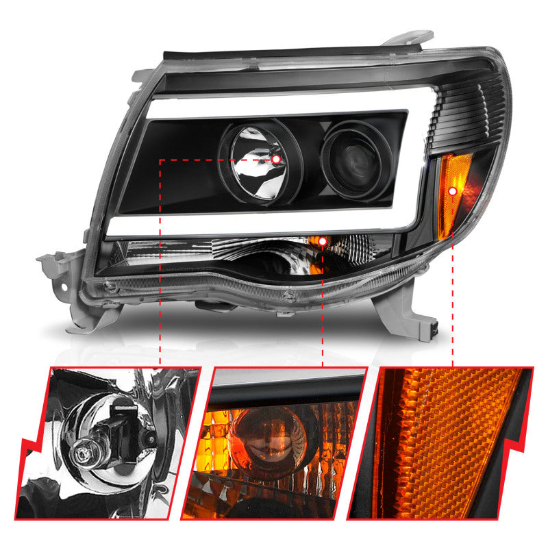 ANZO 05-09 Toyota Tacoma Projector Light Bar Style Headlights w/ C Light Bar - 111517