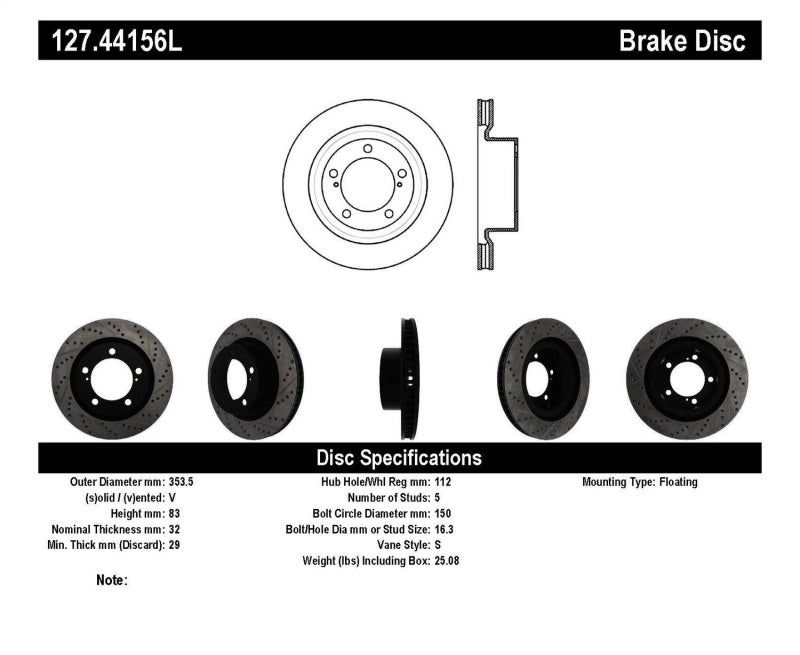 StopTech 07-09 Toyota Tundra / 08-09 Toyota Sequoia Front Left Slotted &amp; Drilled Rotor - 127.44156L