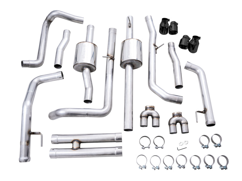 AWE Tuning 4th Gen GM 1500 6.2L 0FG Catback Split Rear Exit (w/ Bumper Cutouts) - Quad Diamond Tips - 3015-43204