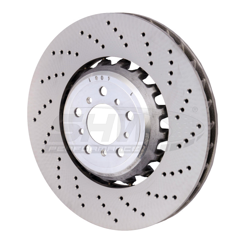 SHW 13-16 BMW M5 4.4L Right Front Cross-Drilled Lightweight Brake Rotor (34112284102) - BFR48161