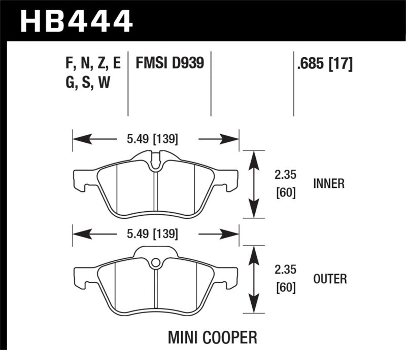 Hawk 02-06 Mini Cooper / Cooper S HPS Street Front Brake Pads - HB444F.685