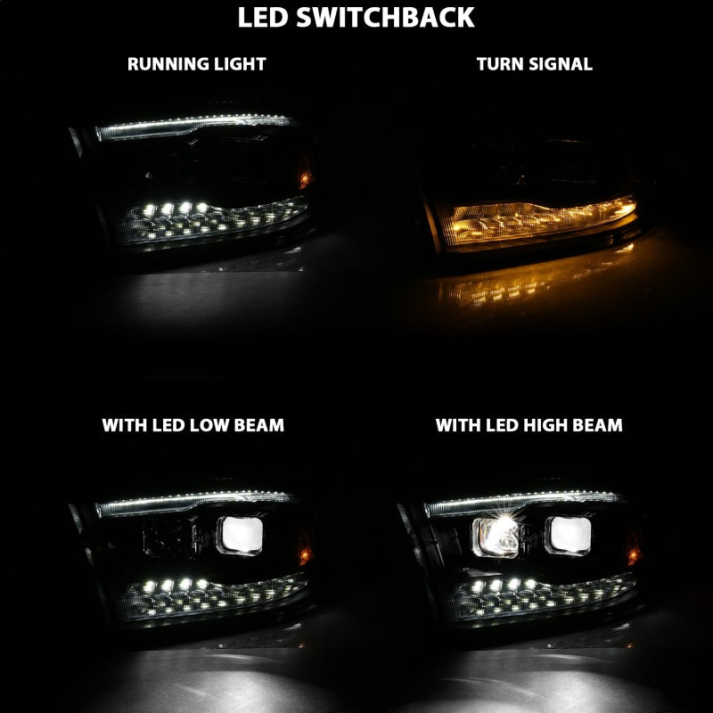 ANZO 2009-2018 Dodge Ram 1500 Led Projector Plank Style Switchback H.L Halo Black Amber (OE Style) - 111464