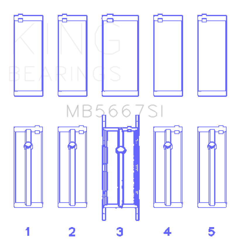 King Mini W10B16A/W11B16A (Size 0.25) Silicon Bi-Metal Aluminum Main Bearing Set - MB5667SI0.25