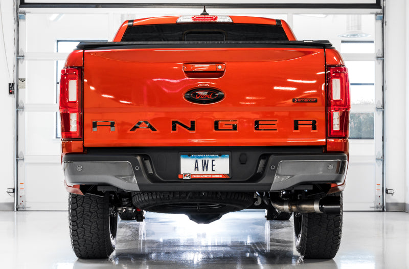 AWE Tuning 2019+ Ford Ranger 0FG Performance Exhaust System w/Diamond Black Tips &amp; Rock Guard - 3015-23064