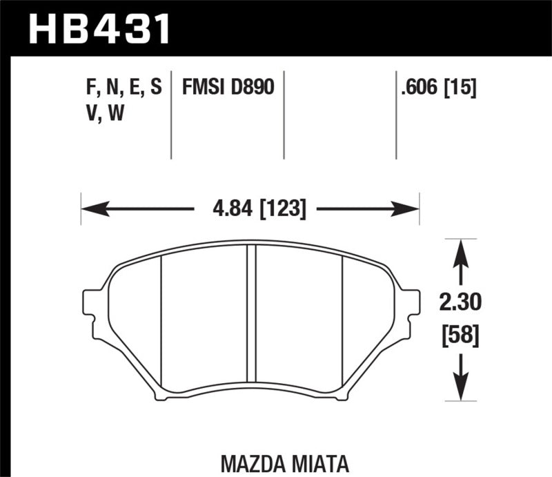 Hawk 01-05 Miata w/ Sport Suspension Blue 9012 Front Brake Pads D890 - HB431E.606 for 2001-2005 Mazda Miata - close-up