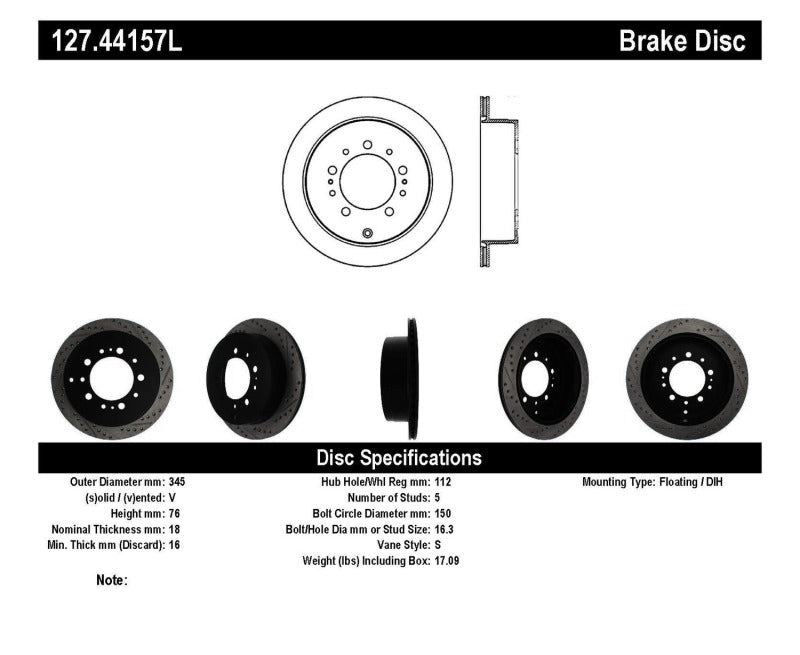 StopTech Slotted &amp; Drilled Sport Brake Rotor - 127.44157L
