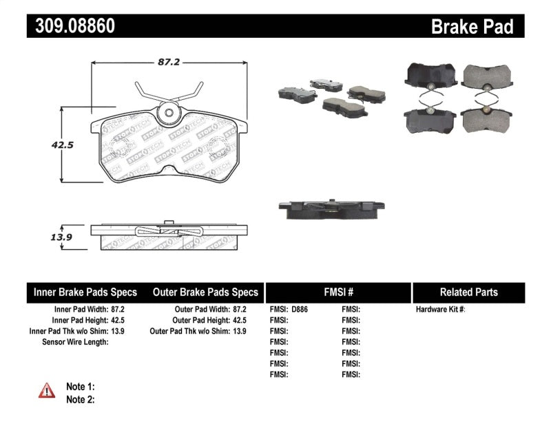 StopTech 14+ Ford Fiesta ST Performance Brake Pads - Rear - 309.08860