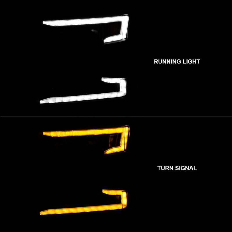 ANZO 19-22 Chevrolet Silverado 1500 LED Proj HL w/Lgt Bar SwBk Seq. Blk w/In. Light - Driver Side ON - 111566-L