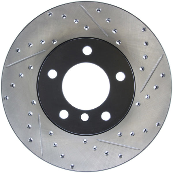 StopTech 9/07-09 BMW 328 Slotted & Drilled Left Front Rotor - 127.34108L for 2007-2019 BMW 3 Series - front view