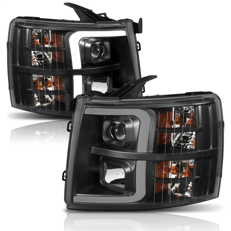 ANZO 07-13 Chevrolet Silverado 1500 Plank Style Projector Headlights Black w/ Amber - 111410