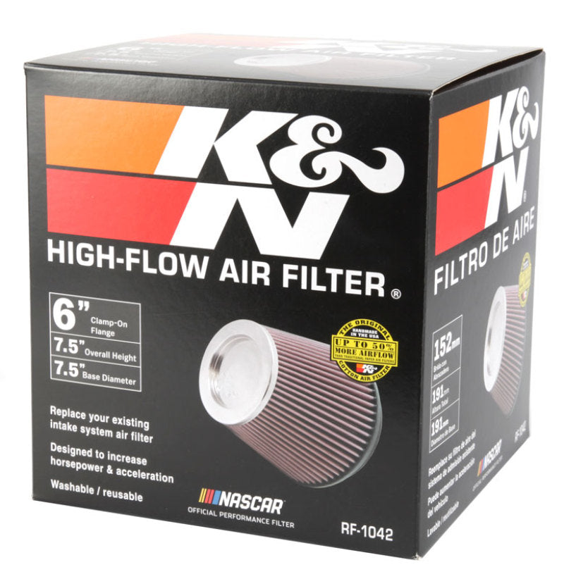 K&amp;N Round Tapered Universal Air Filter 6in Flange ID x 7.5in Base OD x 5in Top OD x 6.5in Height - RF-1042