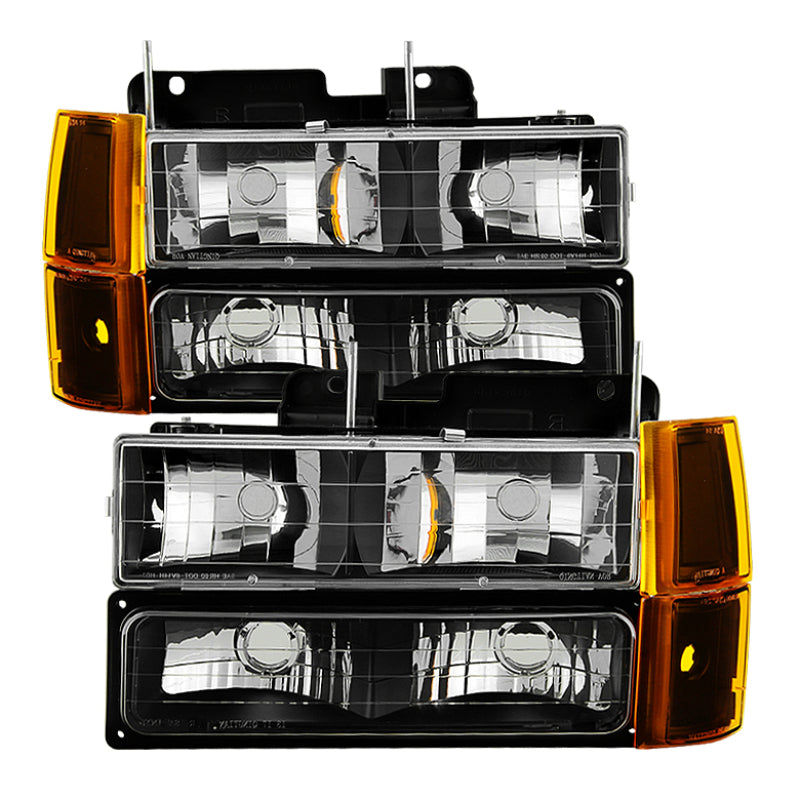 Xtune GMC Yukon 94-99 Headlights w/ Corner &amp; Parking Lights 8pcs Sets -Black HD-JH-GCK94-AM-BK-SET - 9034442