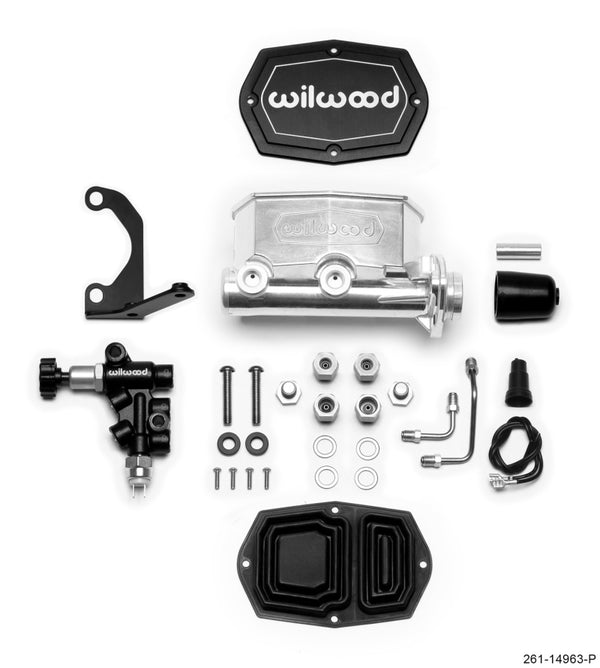 Wilwood Compact Tandem M/C - 1in Bore - w/Bracket and Valve - Ball Burnished - 261-14963-P by Wilwood