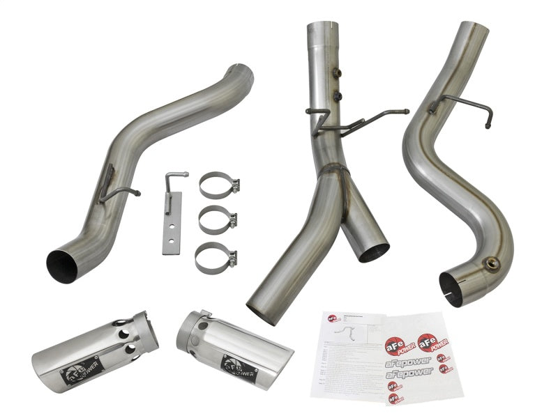 aFe Large Bore-HD 4in 409-SS DPF-Back Exhaust w/Dual Polished Tips 2017 GM Duramax V8-6.6L (td) L5P - 49-44086-P