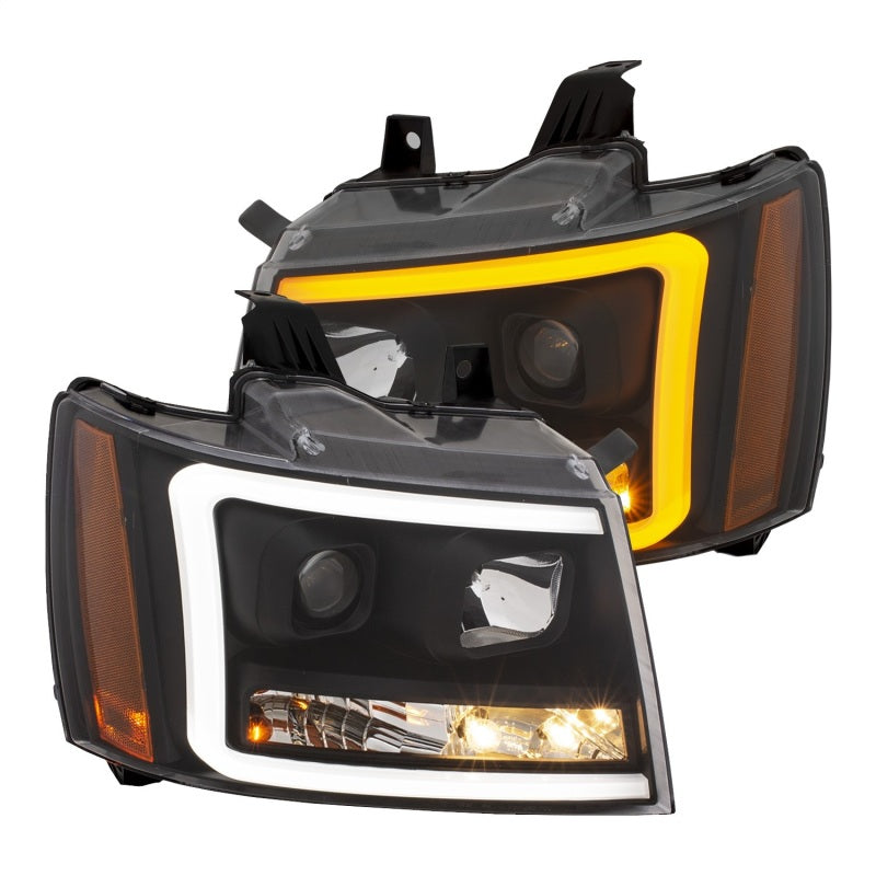 ANZO 07-14 Chevy Tahoe Projector Headlights w/ Plank Style Design Black w/ Amber - 111402