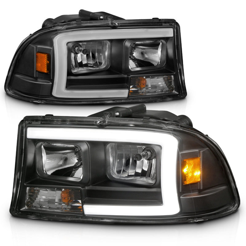 ANZO 97-04 Dodge Dakota/Durango Crystal headlight Set w/ Light Bar Black Housing - 111591