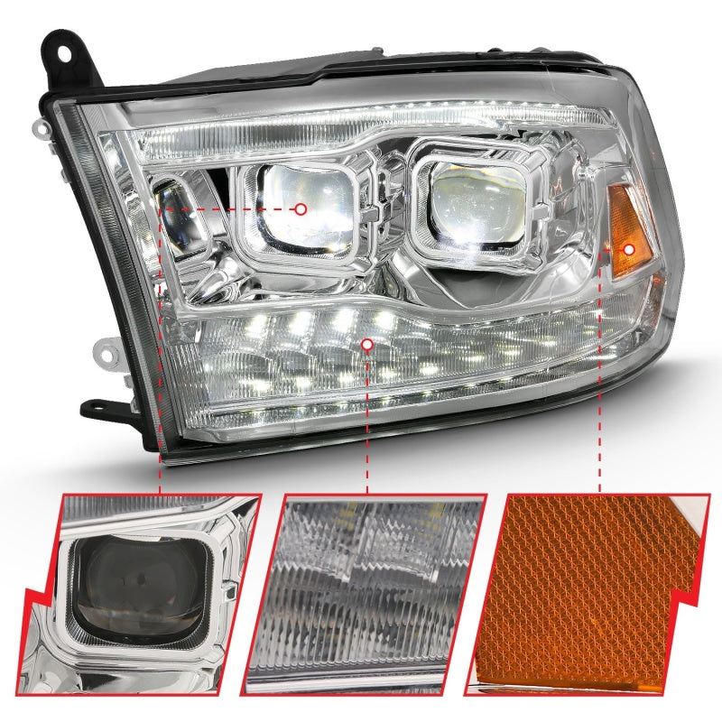 ANZO 2009-2018 Dodge Ram 1500 Led Projector Plank Style Switchback H.L Halo Chrome Amber (OE Style) - 111465