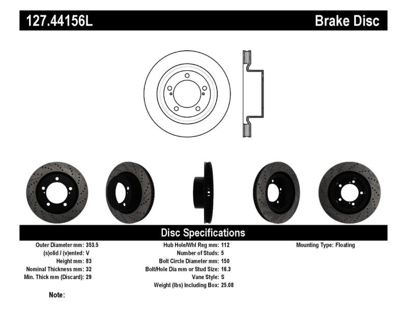 StopTech 07-09 Toyota Tundra / 08-09 Toyota Sequoia Front Left Slotted &amp; Drilled Rotor - 127.44156L