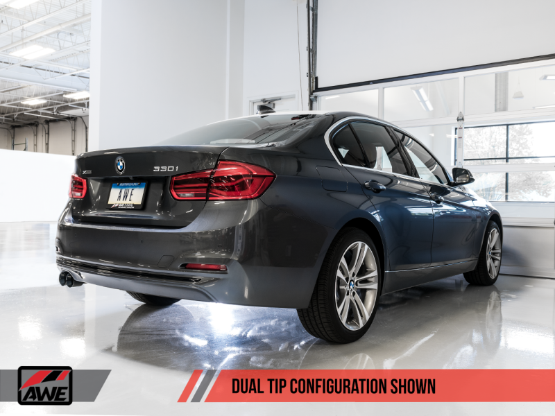AWE Tuning BMW F3X 28i / 30i Touring Edition Axle-Back Exhaust Single Side - 80mm Black Tips - 3010-23022