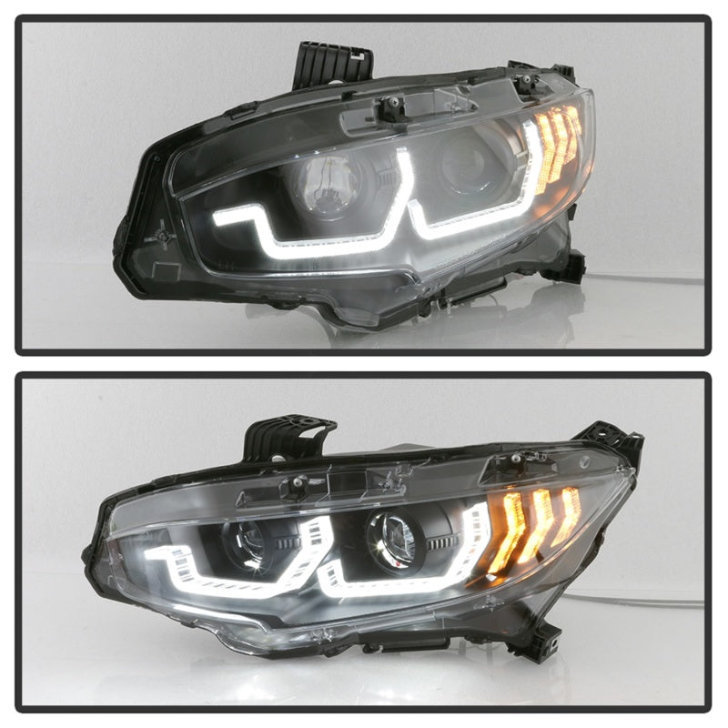 Spyder 16-18 Honda Civic 4Dr w/LED Seq Turn Sig Lights Proj Headlight - Black - PRO-YD-HC16-SEQ-BK - 5086099