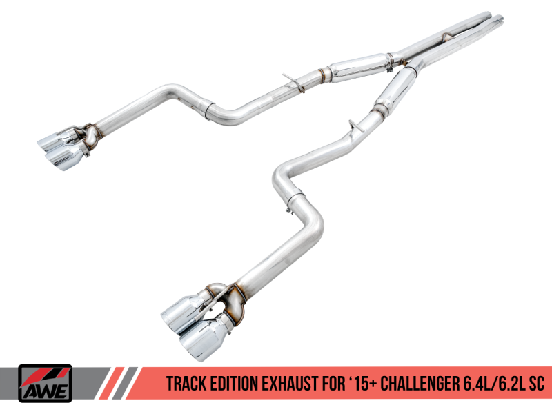 AWE Tuning 2015+ Dodge Challenger 6.4L/6.2L SC Track Edition Exhaust - Quad Chrome Silver Tips - 3015-42136