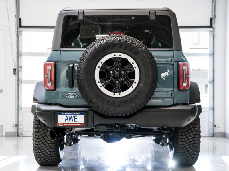 AWE Tuning 2021+ Ford Bronco 0FG Single Rear Exit Exhaust w/Diamond Black Tip &amp; Bash Guard - 3015-23789