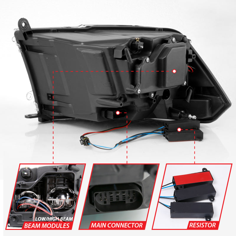 ANZO 2009-2018 Dodge Ram 1500 Led Projector Plank Style Switchback H.L Halo Chrome Amber (OE Style) - 111465
