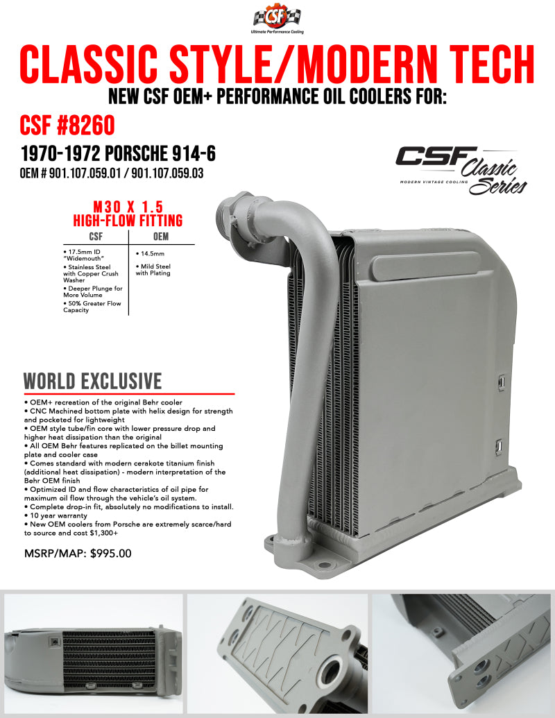 CSF 70-72 Porsche 914.6 / 70-76 Porsche 914 w/ Flat 6 Conversion Engine Oil Cooler - 8260