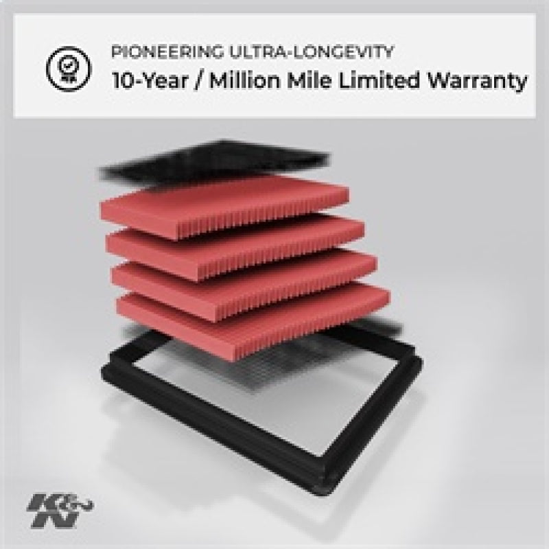 K&N Replacement Air Filter 10.625in O/S Length x 5.75in O/S Width x 1in Height - 33-2472