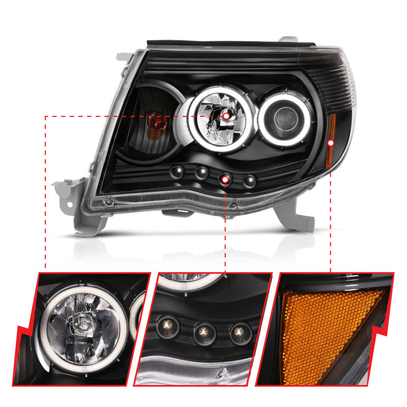 ANZO 2005-2011 Toyota Tacoma Projector Headlights w/ Halo Black - 121282