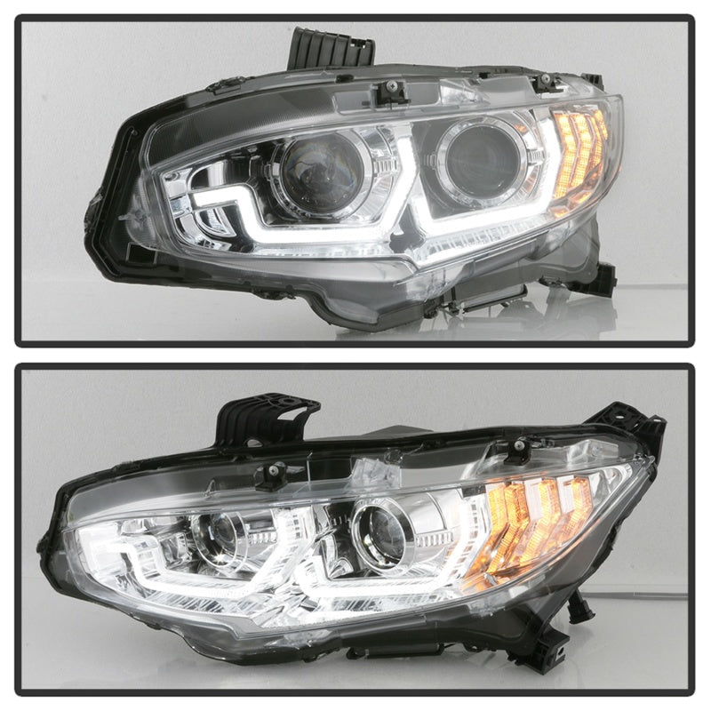Spyder 16-18 Honda Civic 4Dr w/LED Seq Turn Sig Lights Proj Headlight - Chrome - PRO-YD-HC16-SEQ-C - 5086082