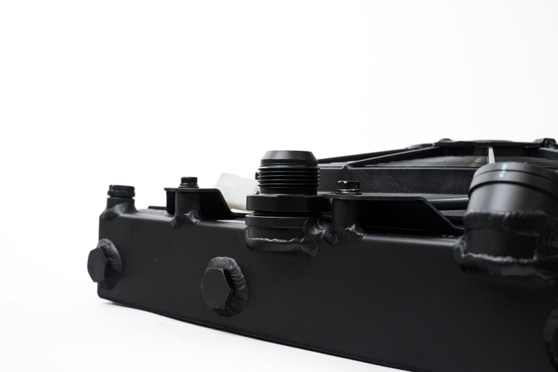 CSF Universal Half Radiator w/-16AN &amp; Slip-On Fittings/12in SPAL Fan &amp; Shroud - Black Finish - 2858XB
